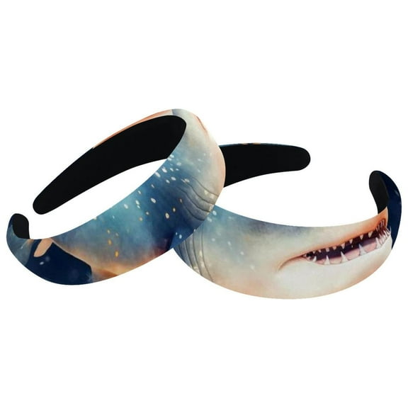 2 Pack Starry Sky Shark Headbands for Women Girls Wide Head Band Fashion Padded Headbands Head Bands for Women's Hair Accessories