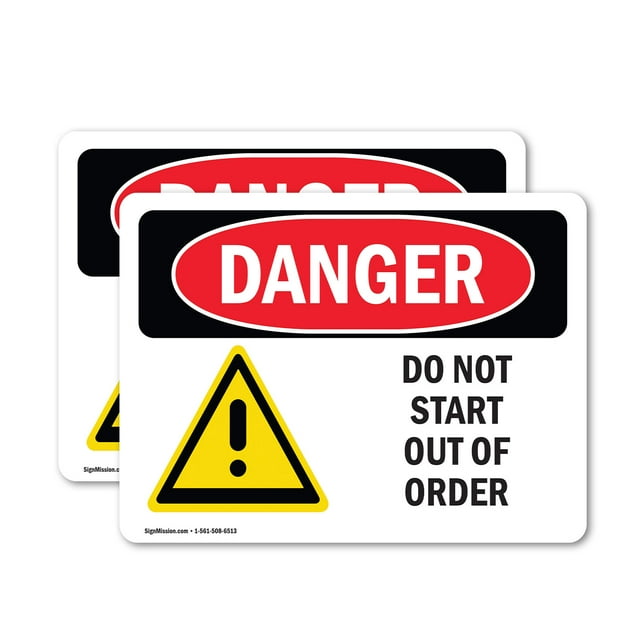 (2 Pack) Do Not Start Out Of Order OSHA Danger Sign 24 Inch X 18 Inch Vinyl Label Decal Sticker Weather Resistant, UV Protected for Workplace, Business, and Construction Site, Made in the USA