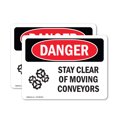 thumbnail image 1 of (2 Pack) Stay Clear Of Moving Conveyors OSHA Danger Sign 14 Inch X 10 Inch Vinyl Label Decal Sticker Weather Resistant, UV Protected for Workplace, Business, and Construction Site, Made, 1 of 7