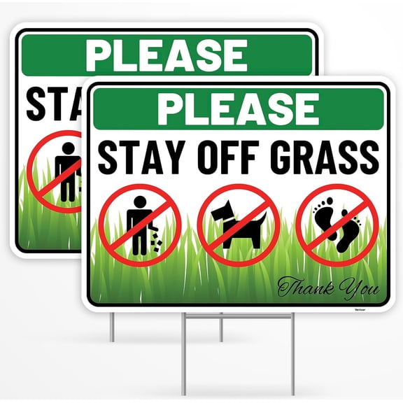 2 Pack Stay Off Grass Sign, 12 Inches by 8 Inches - - Keep Off Dont Walk On Grass - No Dog Pooping Peeing Curb Your Dog Sign Metal Tin Signs/Without a frame