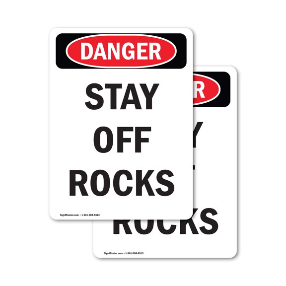 (2 Pack) Stay Off Rocks OSHA Danger Sign 10 Inch X 14 Inch Vinyl Label Decal Sticker Weather Resistant, UV Protected for Workplace, Business, and Construction Site, Made in the USA