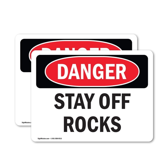 (2 Pack) Stay Off Rocks OSHA Danger Sign 14 Inch X 10 Inch Vinyl Label Decal Sticker Weather Resistant, UV Protected for Workplace, Business, and Construction Site, Made in the USA