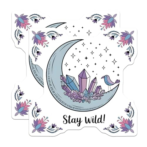(2 Pack) Stay Wild Magnets - Moon Crystal - Positive Quote - Home Decoration - Cute Magnets - Boho Chic - 5" On Longest Side - for Cars, Fridges, Toolboxes - Made in USA - MAG6537