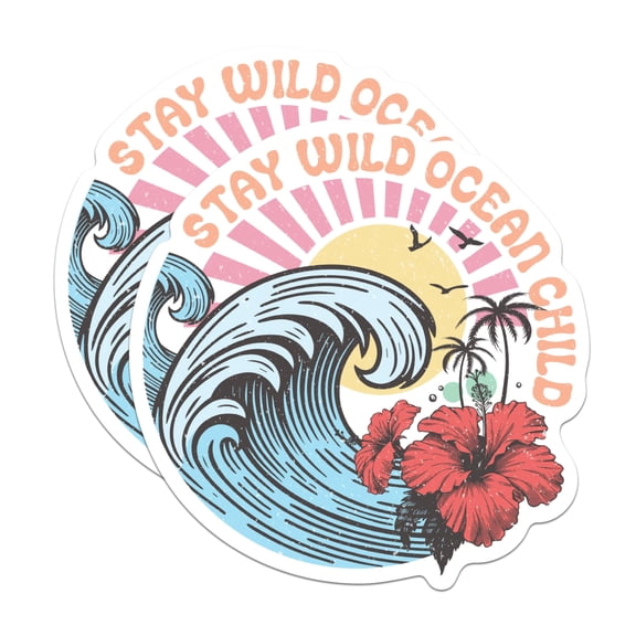 (2 Pack) Stay Wild Ocean Child Magnets - Beach Bum Ocean Lover - Surfer Surfing - 5" On Longest Side - Premium Magnet - for Cars, Refrigerators, Toolboxes, Lockers - Made in USA - MAG1077
