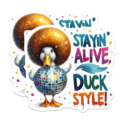 (2 Pack) Stayin' Alive Duck Style Magnets - Disco Duck Magnets - Retro Funny Magnets - 5" On Longest Side - for Cars, Fridges, Toolboxes - Made in USA - MAG6371