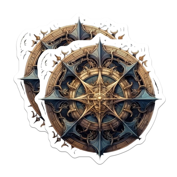 (2 Pack) Steampunk Compass Rose Magnets - Fantasy Navigation Symbol - Adventurer Themed Refrigerator - 5 Inches On Longest Side - Thick Durable Magnet - Made in USA