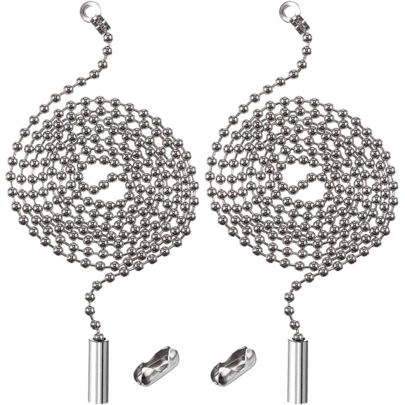 2 Pack Steel Beaded Ball Pull String Extension Chain with Connector for Ceiling Fan Light Fixture Bulb Switch Extender, 1 Meter Length