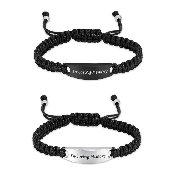 2 Pack(Steel + Black) In Loving Memory - Braided Rope Bracelet Cremation Jewelry For Ashes Bracelets Memorial Funeral Urn Bracelet