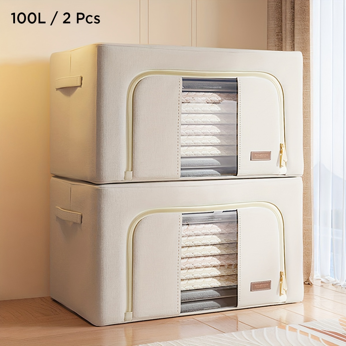 2-Pack Steel Frame Storage Bins with Clear Window, Foldable Stackable ...