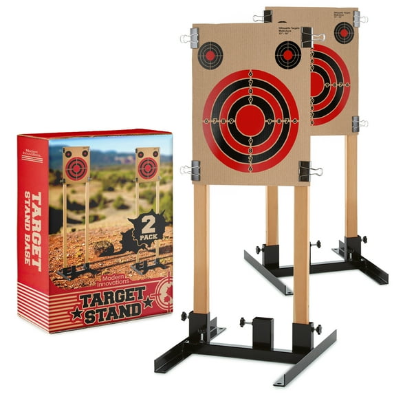 (2 Pack) Steel Target Stand Base for Paper Silhouette Shooting Targets, 8” - 24” Adjustable Width, USPSA/IPSC - IDPA Practice, Includes 2 Cardboard Targets for Shooting