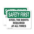 thumbnail image 1 of (2 Pack) Steel Toe Boots Required At All Times OSHA Safety First Sign 24 Inch X 18 Inch Plastic Sign, Weather Resistant, UV Protected for Workplace, Business, and Construction Site,, 1 of 8