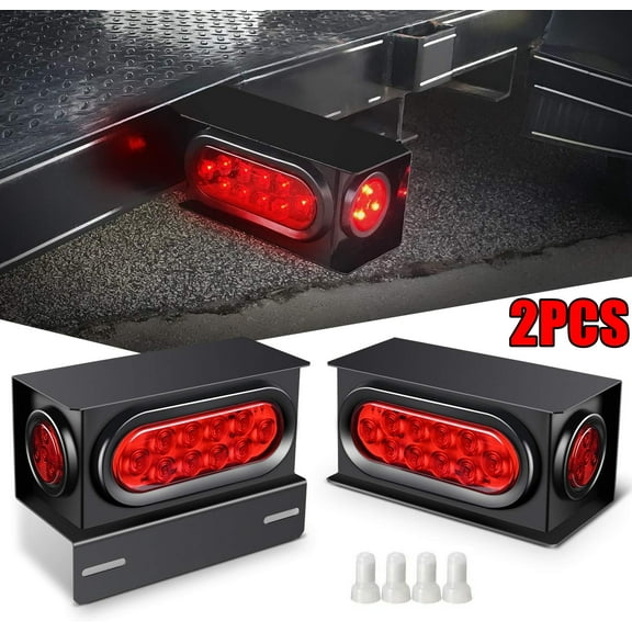 2-Pack Steel Trailer Light Box Enclosure Kit with 6" Oval Tail Lights 2" Marker Lights -