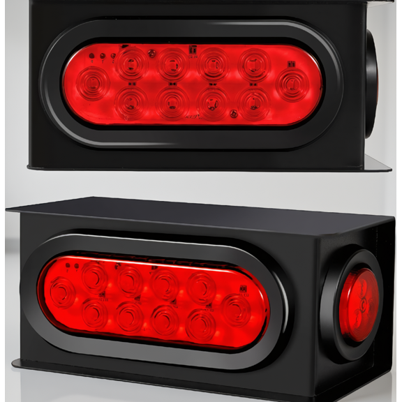2-Pack Steel Trailer Light Box Kit, 6 Inch Oval 10-LED & 2 Inch Round 4-LED Side Marker Lights, 12V