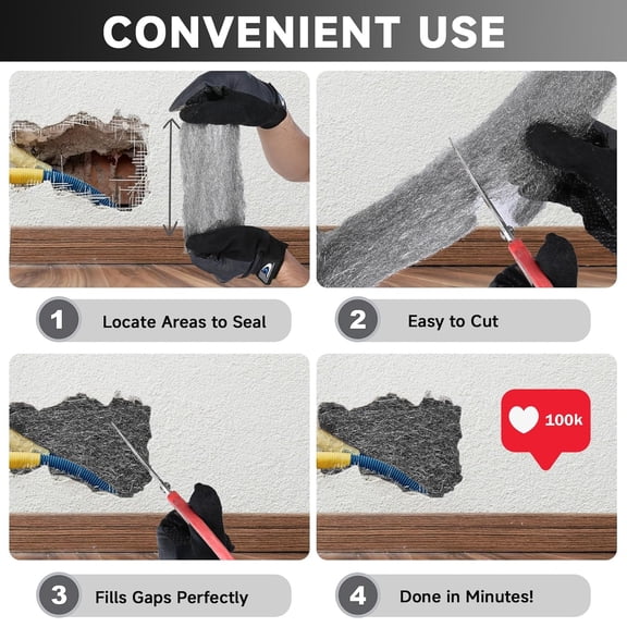 2-Pack Steel Wool for Mice Control – Rodent Barrier for Holes, Pipes, Vents in House, Garage, Garden, Indoor & Outdoor