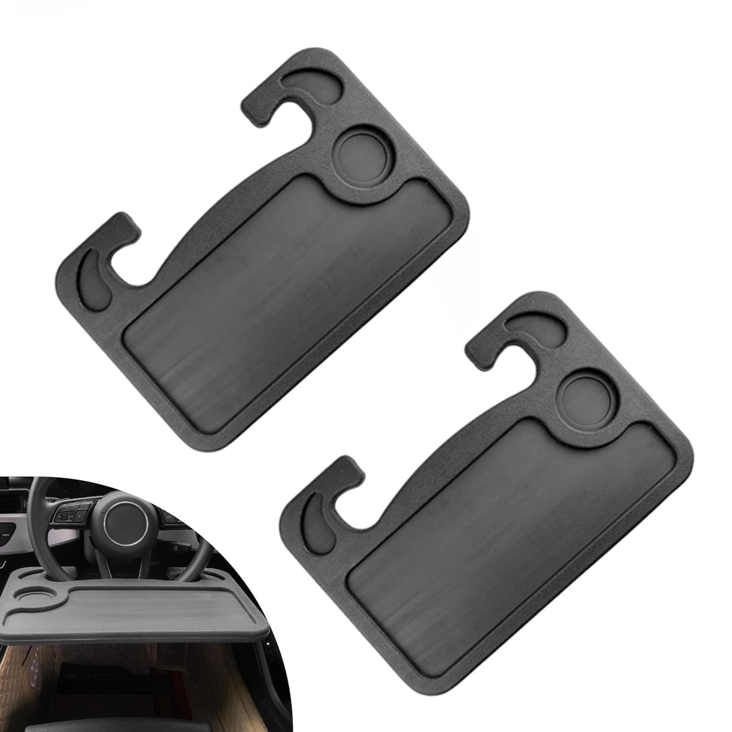 2 Pack Steering Wheel Tray, Car Desk, Two Sided Laptop Drink Food Work Table Holder for Constant Travelers, Fits Most Vehicles Steering Wheels