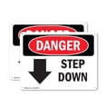 thumbnail image 1 of (2 Pack) Step Down [Down Arrow] OSHA Danger Sign 18 Inch X 12 Inch Plastic Sign, Weather Resistant, UV Protected for Workplace, Business, and Construction Site, Made in the USA, 1 of 8