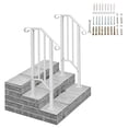 thumbnail image 1 of 2 Pack 2 Step Handrails for Outdoor Steps, Wrought Iron Stair Railing Fits 1 or 2 Steps, Metal Hand Rail with Installation Kit, Staircase Handrails for Concrete, Porch, Deck, Exterior Steps, White, 1 of 9