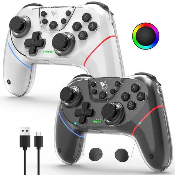 2 Pack Stinto Pro Wireless Controller for Nintendo Switch 2/Switch/Lite/OLED/PC/Steam Hall Effect Joysticks & Triggers RGB Grip Dual Vibration/Wake-Up/Turbo/Macros/4-Way D-Pad