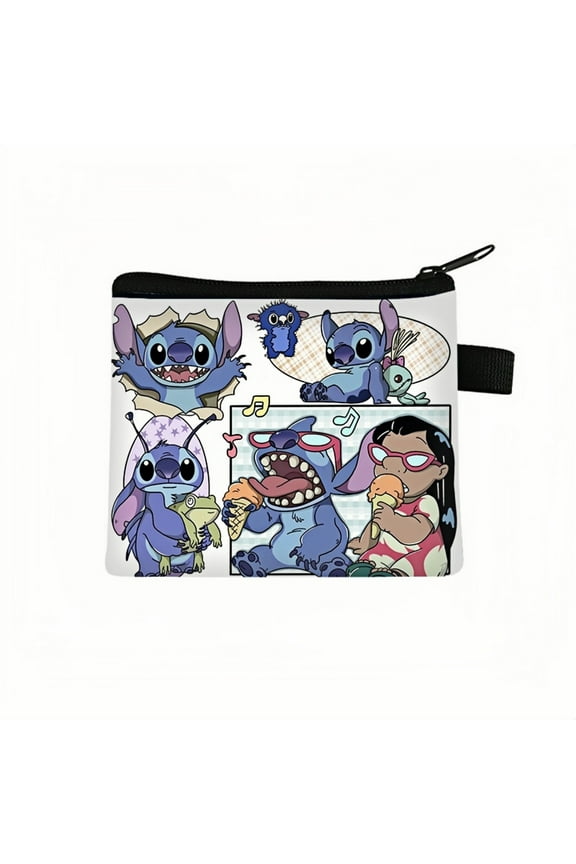 2-Pack Stitch Kawaii Anime Mini Wallet Set -Zippered Coin Purse & Polyester Card Holder