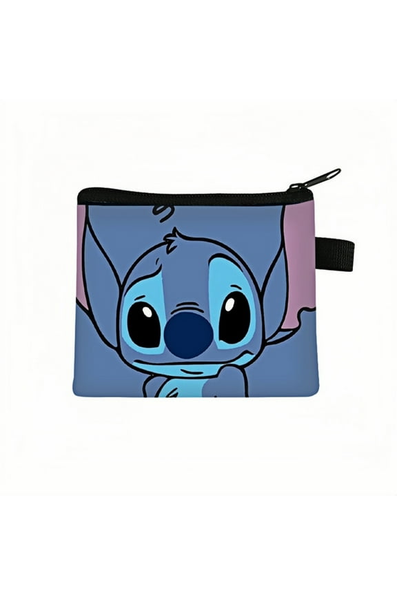 2-Pack Stitch Kawaii Anime Mini Wallet Set -Zippered Coin Purse & Polyester Card Holder