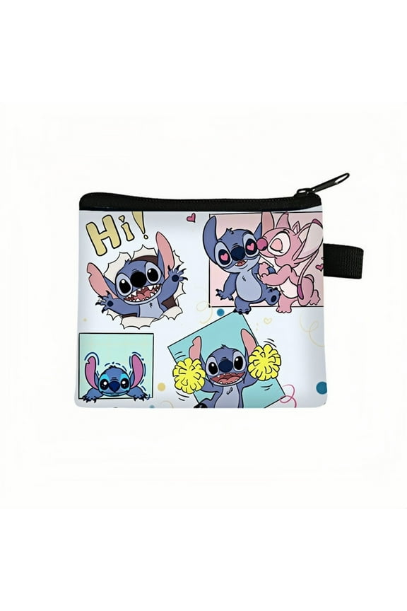 2-Pack Stitch Kawaii Anime Mini Wallet Set -Zippered Coin Purse & Polyester Card Holder
