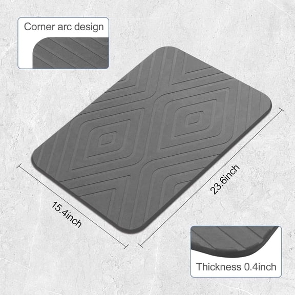 2 Pack Stone Bath Mat, Diatomaceous Earth Shower Mat, Non-Slip Super Absorbent Quick Drying Bathroom Kitchen Floor Mat, 24x15, Grey