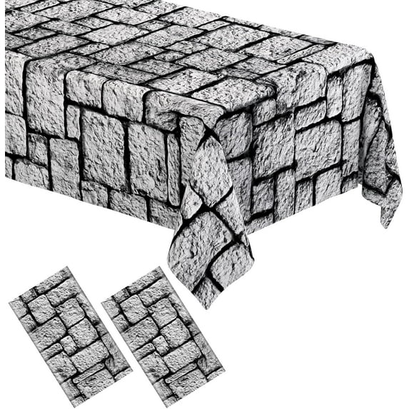 2 Pack Stone Wall Tablecloths, Medieval Brick Stone Plastic Table Cover Decoration for Halloween Birthday Party Supplies Medieval Castle Knight Themed