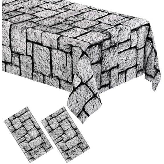 2 Pack Stone Wall Tablecloths, Medieval Brick Stone Plastic Table Cover Decoration for Halloween Birthday Party Supplies Medieval Castle Knight Themed