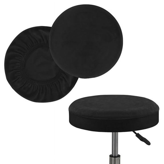 2 Pack Stool Cover Velvet Round Bar Stool Cover Protector Round Seat Cushion Cover Slipcover, Black L (16"-18")