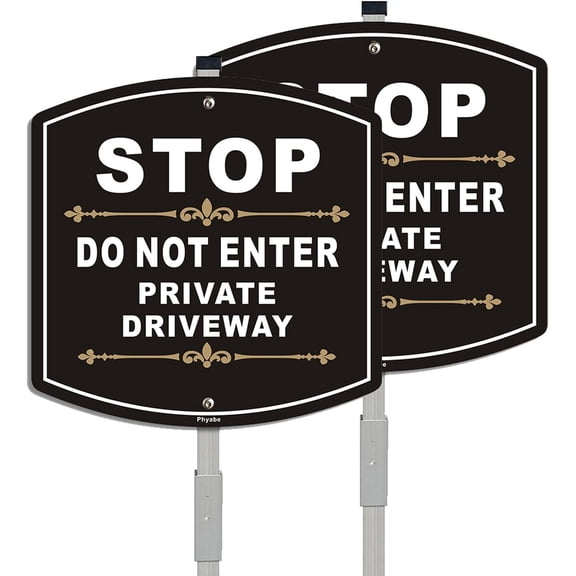 2 Pack Stop Do Not Enter Private Driveway Sign with Stake, Aluminum Metal Private Driveway 28" Total Length, Heavy Duty Weather Resistance Sign