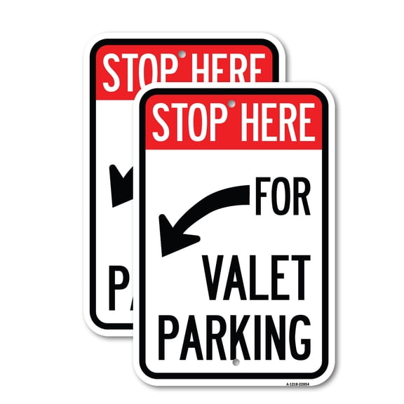 (2 Pack) Stop Here for Valet Parking (Left Arrow) | 18" X 24" Heavy-Gauge Aluminum Sign | Rust Free Aluminum, Weather Resistant, Waterproof, Fade Resistant, 2 Pre-drilled Holes