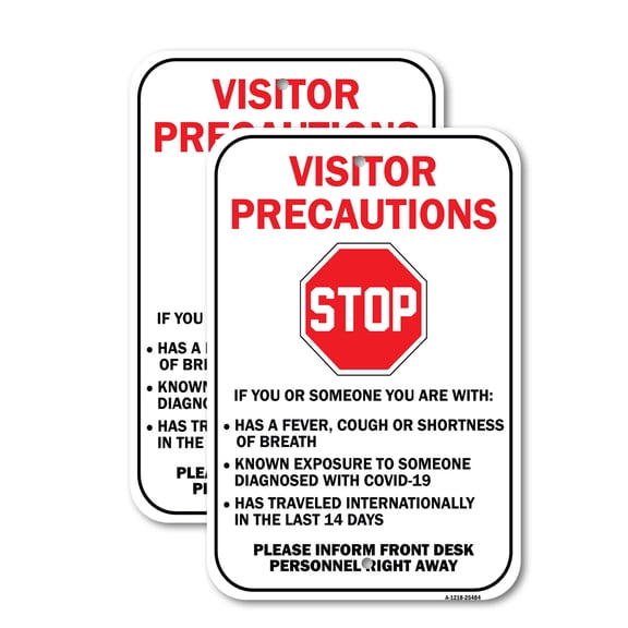 (2 Pack) Stop Visitor Precautions | 18" X 24" Heavy-Gauge Aluminum Sign | Rust Free Aluminum, Weather Resistant, Waterproof, Fade Resistant, 2 Pre-drilled Holes