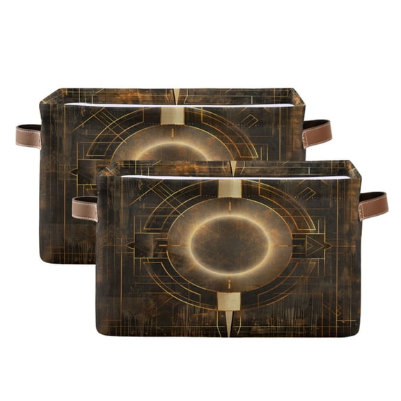 2 Pack Storage Bins with Handle Fabric Organizer Basket Foldable Box Abstract Bronze Geometric 14.2x10.2x8.3