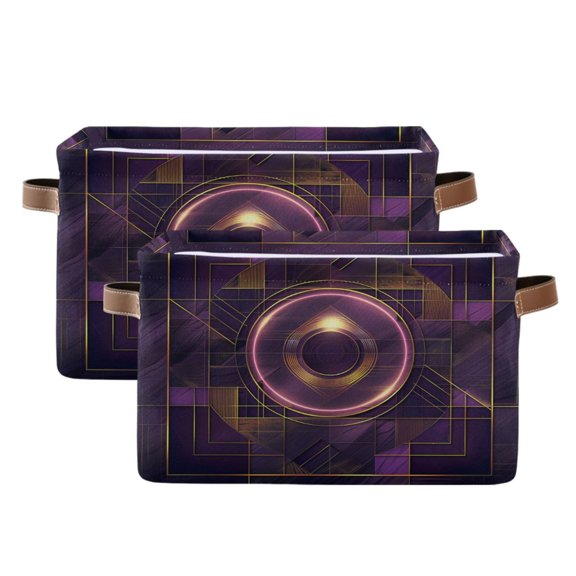 2 Pack Storage Bins with Handle Fabric Organizer Basket Foldable Box Abstract Violet Geometric 14.2x10.2x8.3