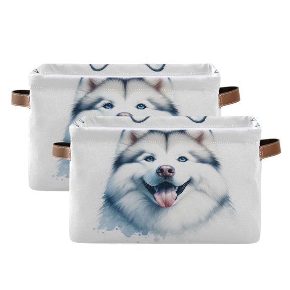 2 Pack Storage Bins with Handle Fabric Organizer Basket Foldable Box Alaskan Malamute Dog 14.2x10.2x8.3