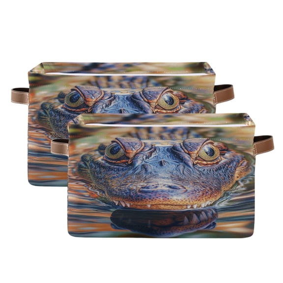 2 Pack Storage Bins with Handle Fabric Organizer Basket Foldable Box Alligator in Water 14.2x10.2x8.3