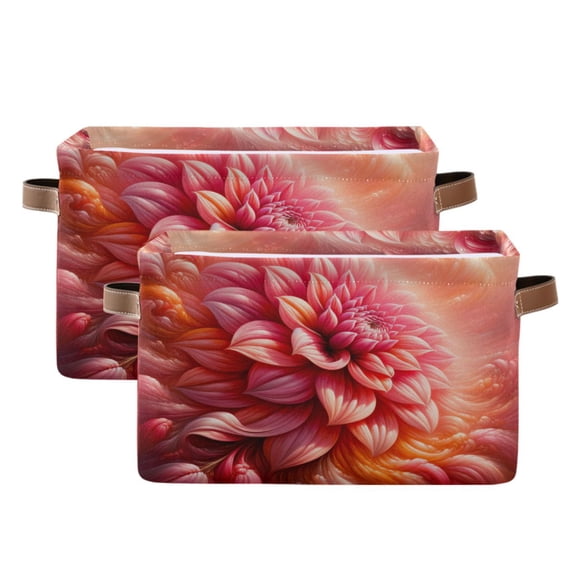 2 Pack Storage Bins with Handle Fabric Organizer Basket Foldable Box Beautiful Dahlia Flower 14.2x10.2x8.3