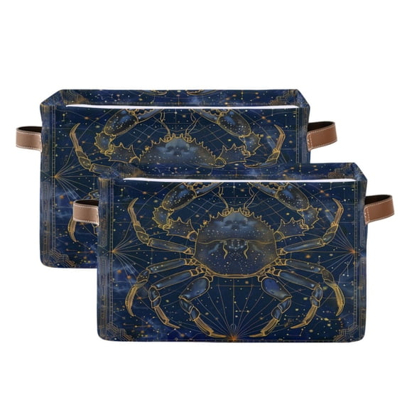 2 Pack Storage Bins with Handle Fabric Organizer Basket Foldable Box Cancer Of Zodiac 14.2x10.2x8.3