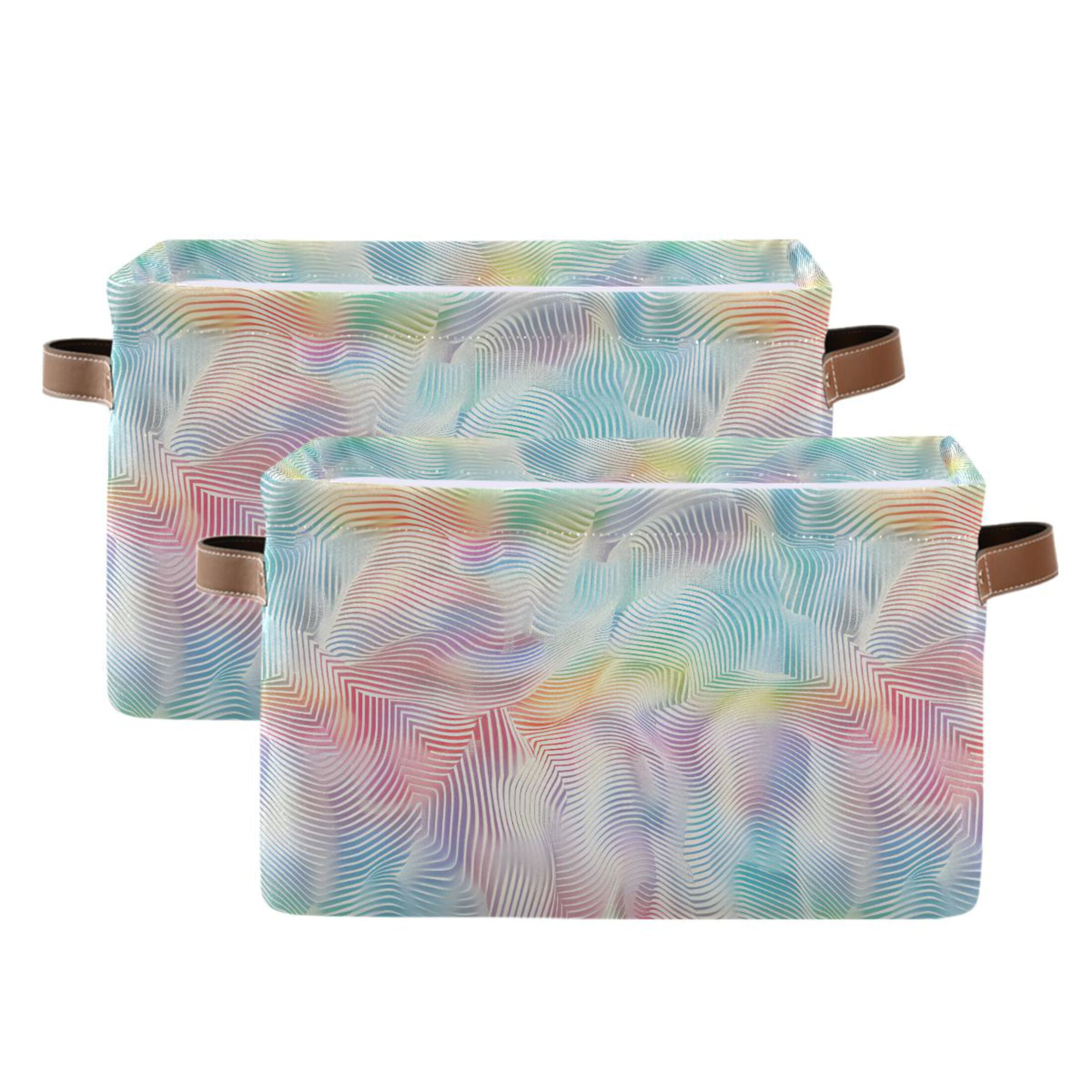 2 Pack Storage Bins with Handle Fabric Organizer Basket Foldable Box ...