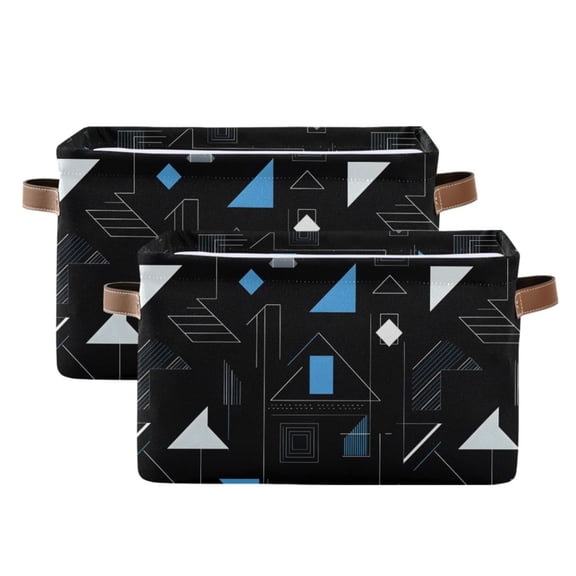 2 Pack Storage Bins with Handle Fabric Organizer Basket Foldable Box Irregular Triangle Lines 14.2x10.2x8.3