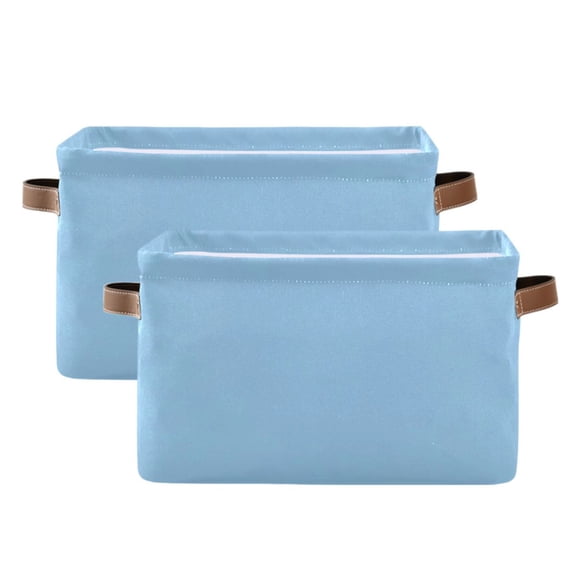 2 Pack Storage Bins with Handle Fabric Organizer Basket Foldable Box Light Sky Blue 14.2x10.2x8.3