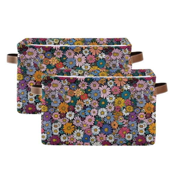 2 Pack Storage Bins with Handle Fabric Organizer Basket Foldable Box Little Beautiful Daisy Flower 14.2x10.2x8.3