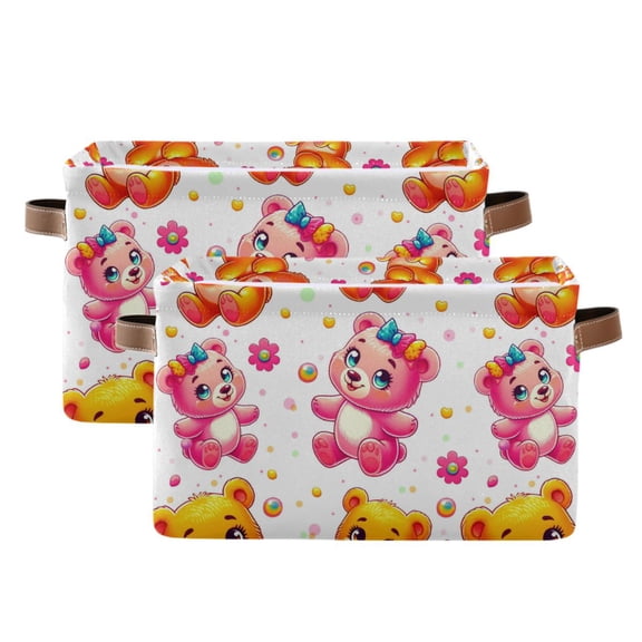 2 Pack Storage Bins with Handle Fabric Organizer Basket Foldable Box Pretty Bears 14.2x10.2x8.3