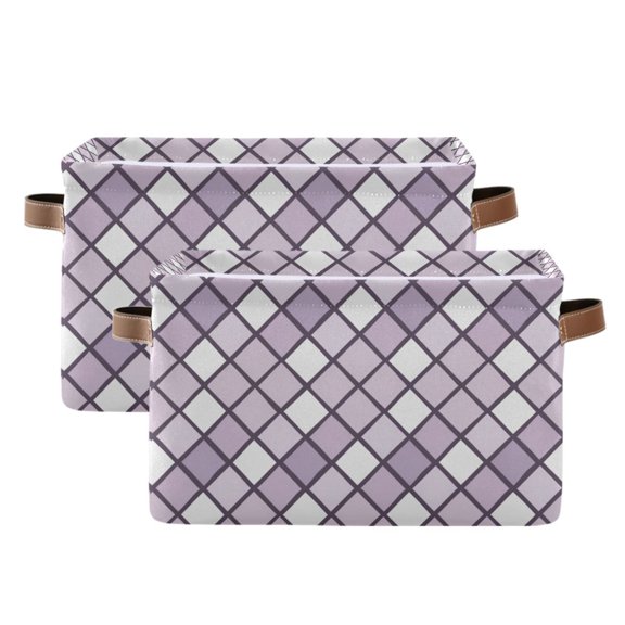 2 Pack Storage Bins with Handle Fabric Organizer Basket Foldable Box Violet Block 14.2x10.2x8.3