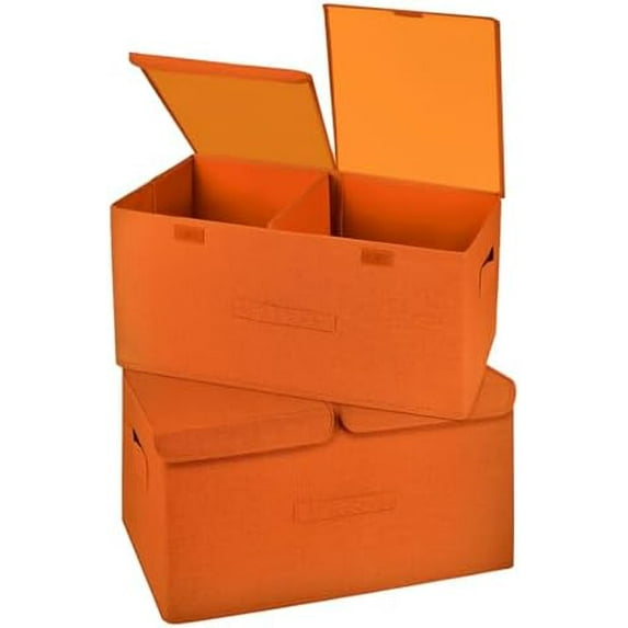 2 Pack Storage Boxes with Lids and Handles, Collapsible Linen Storage ...