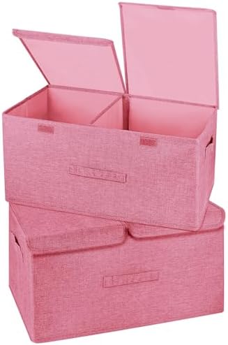 2 Pack Storage Boxes with Lids and Handles, Collapsible Linen Storage ...