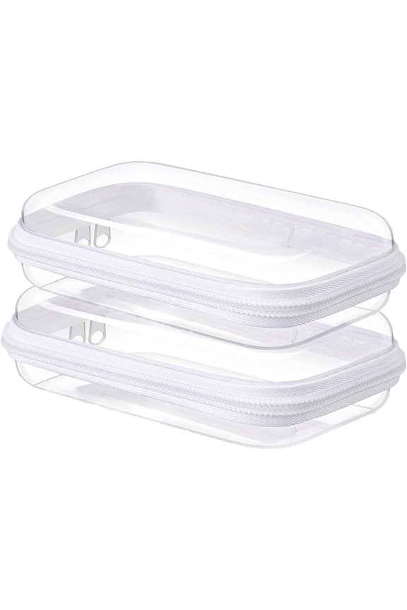 2-Pack Storage Case – Clear Hard Shell with Double Zippers, Multi-Purpose Organizer for Snacks, Makeup Tools, Toiletries & Cosmetics