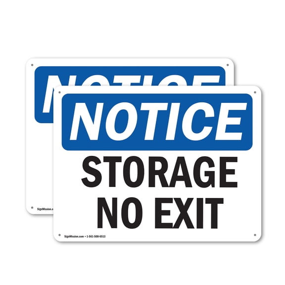 (2 Pack) Storage No Exit OSHA Notice Sign 10 Inch X 7 Inch Plastic Sign, Weather Resistant, UV Protected for Workplace, Business, and Construction Site, Made in the USA