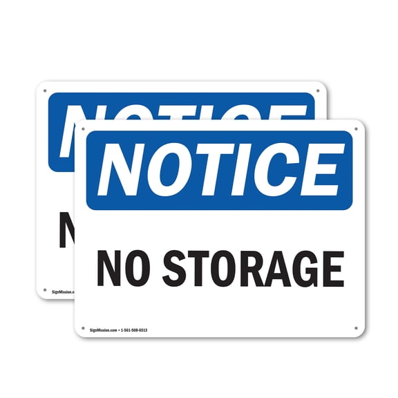 (2 Pack) No Storage OSHA Notice Sign 14 Inch X 10 Inch Plastic Sign, Weather Resistant, UV Protected for Workplace, Business, and Construction Site, Made in the USA