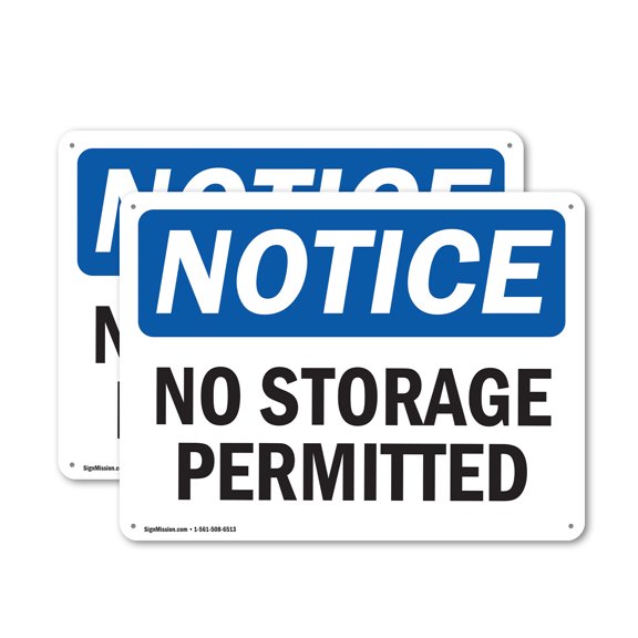 (2 Pack) No Storage Permitted OSHA Notice Sign 24 Inch X 18 Inch Plastic Sign, Weather Resistant, UV Protected for Workplace, Business, and Construction Site, Made in the USA